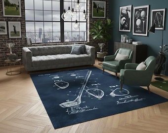 Golf Blueprint Rug, Modern Sport Decor, Cotton Base