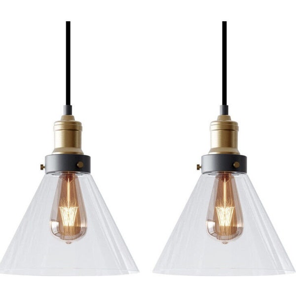 Modern Industrial Glass Pendant Light, Farmhouse Adjustable Hanging Fixture