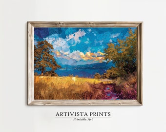 Arte mural digital horizontal con paisaje de pradera herbosa, impresiones Artivista