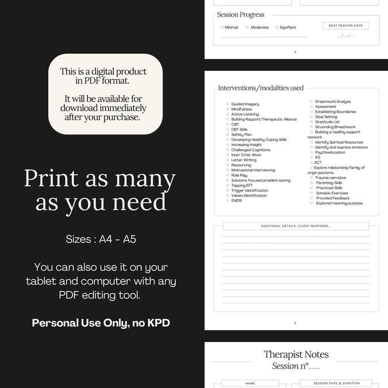 Therapist Notes and Therapy Intake Form Therapy Sheets, Therapy Notes ...