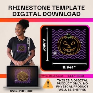 Groovy Pumpkin / Plantilla Digital / ss10 hotfix pedrería / Archivo SVG para Cricut, Cameo y otros / Diseño de Halloween /