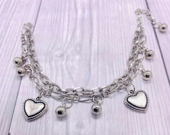 Bracelet coeur femme, pendentifs boules, pour elle, idée cadeau