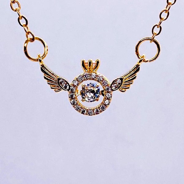 Magnifique collier avec ailes, couronne en zircon, adorable collier, pour elle, idée cadeau