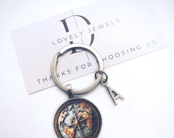 Porte-clés boussole personnalisé, porte-clés boussole avec initiale, cadeau pour lui et elle, souvenir précieux pour un être cher