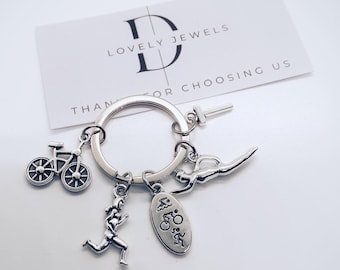 Triathlon keychain, triathlon charm, athlete keychain, personalized keychain, initial keychain, initial charm