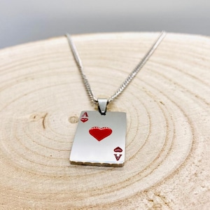 collana asso di cuori, carta da gioco, pendente design, unisex