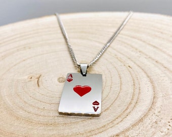 ace of hearts necklace, playing card, design pendant, unisex