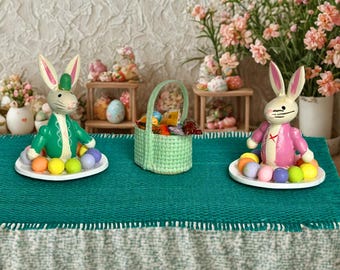 Miniature Easter Rabbit: Vintage Dollhouse Centerpiece, Colorful Eggs