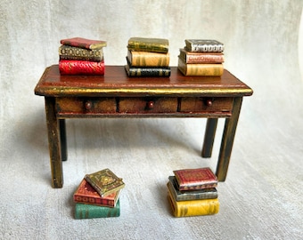 Miniature Antique Book Stacks, 1:12 Scale Dollhouse Display, Set of 3