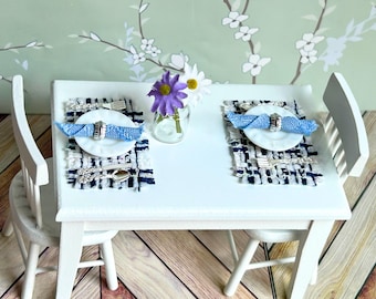 Miniature Dollhouse Placemat and Napkin Set, 1:12 Scale, Farmhouse Cottagecore Decor