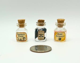 Miniature Apothecary Jar Set: Spooky Dollhouse Ingredients