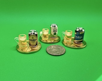 Miniature Irish Beer Can & Mug on Shamrock Tray, 1:12 Dollhouse