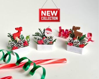Miniature Christmas centerpieces for dollhouse; 1:12 scale