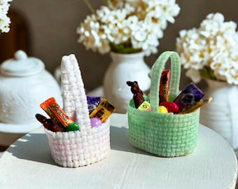 Miniature Easter Basket: Dollhouse Candy, Eggs, Bunny (1∶12 Scale)