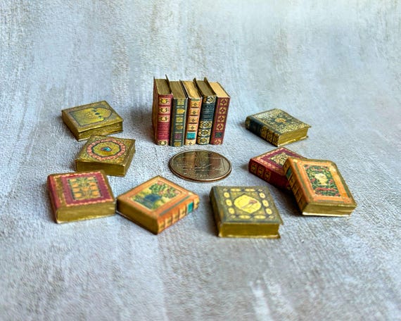 Miniature Antique Books for Dollhouse: Gold Gilded Set 1