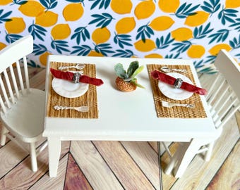 Dollhouse Placemat and Napkin Set, Miniature Farmhouse Table Decor