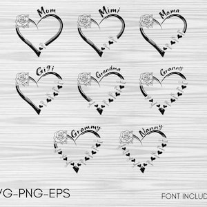 Custom Heart Grandkid Name Svg Png, Personalized Mama Svg, Mother Svg Bundle, Mother Svg Bundle, Grammy/ Mimi/ Svg Bundle, Grandma Shirt Svg