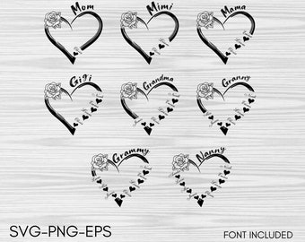 Custom Heart Grandkid Name Svg Png, Personalized Mama Svg, Mother Svg Bundle, Mother Svg Bundle, Grammy/ Mimi/ Svg Bundle, Grandma Shirt Svg