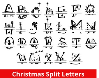 Christmas Split Letters, Christmas Split Alphabet, Christmas Monogram SVG, Christmas SVG, Christmas Cut Files Cricut, Christmas Svg Cricut