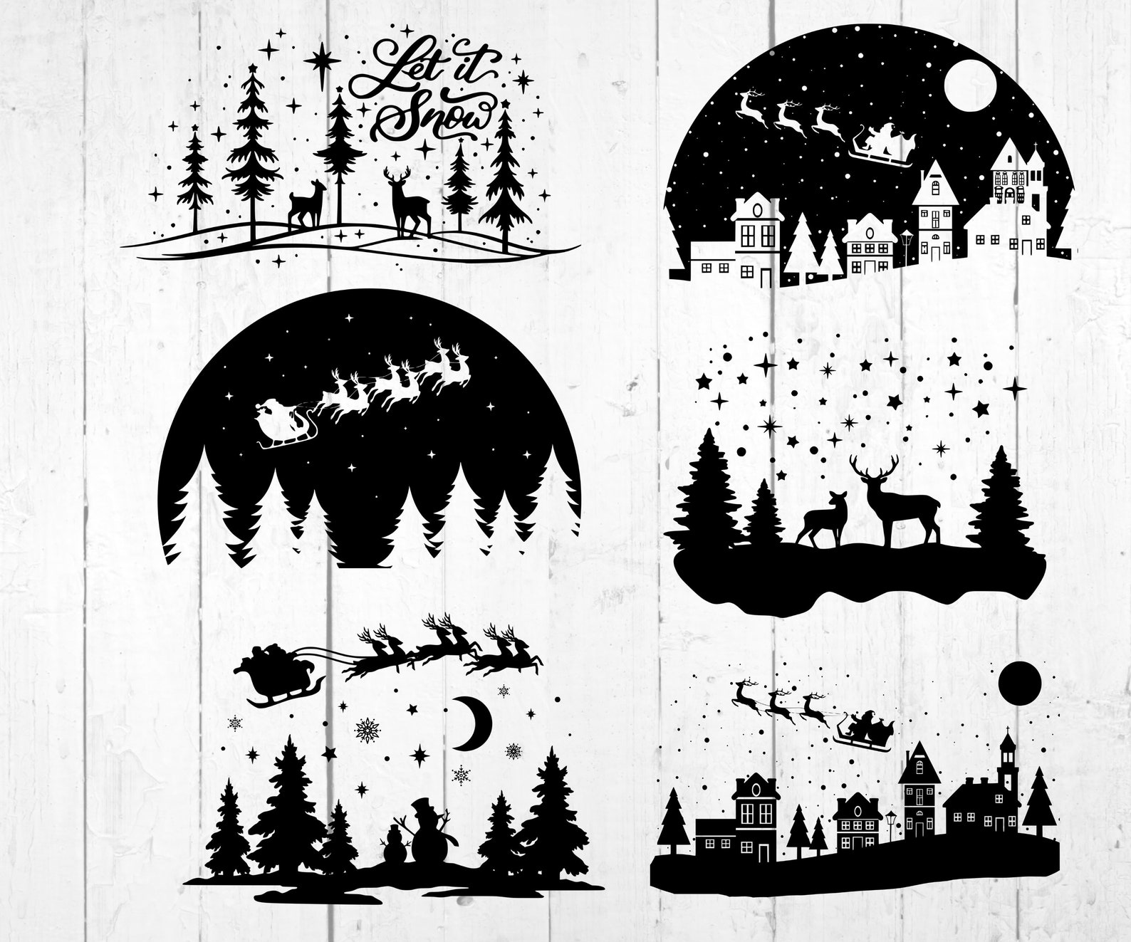 Christmas Night Svg Png , Santa Sleigh SVG, Snowman Svg Scene, Reindeer ...