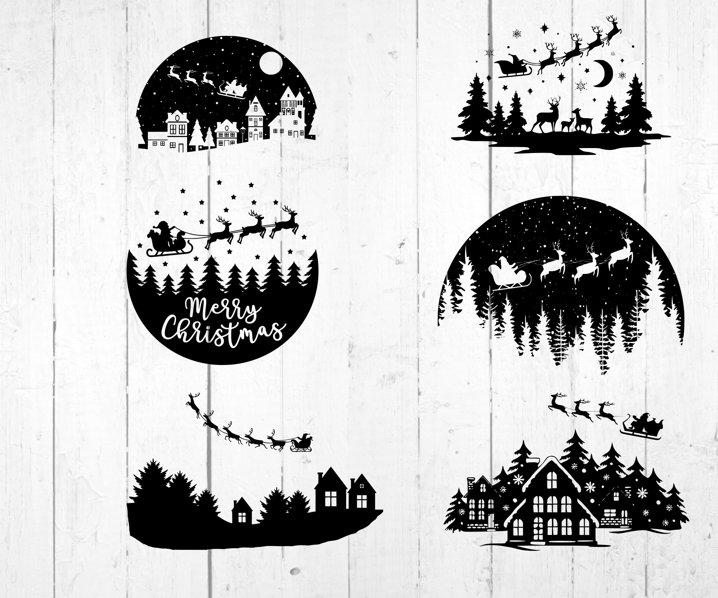 Christmas Night Svg Png , Santa Sleigh SVG, Snowman Svg Scene, Reindeer ...