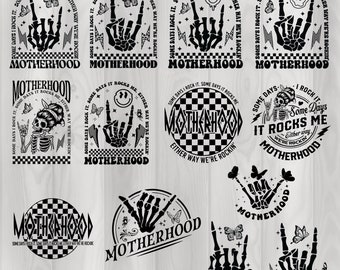 Motherhood some day I rock it Svg Png, retro motherhood sublimation design, trendy front and back design, funny motherhood rock skeleton png