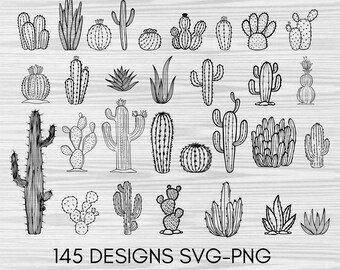 145 Cactus SVG Bundle Cactus Flower SVG File Succulent Png for Shirts Cacti Cut Files Clipart Cricut Silhouette Svg Png