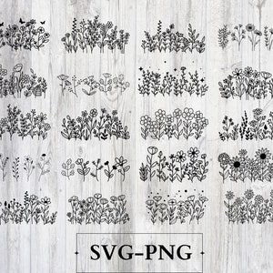 Wildflowers svg, Wild flower svg bundle, floral frame svg, Split monogram svg, Bouquet SVG, Floral svg, nature svg, flower sketch svg