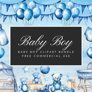 Baby Boy Watercolor Baby Shower Newborn Clipart Bundle PNG Free Commercial Use