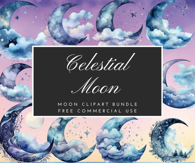 Celestial Moon Clipart Bundle PNG Free Commercial Use Etsy