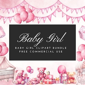 Baby Girl Watercolor Baby Shower Newborn Gender Reveal Clipart Bundle PNG Free Commercial Use
