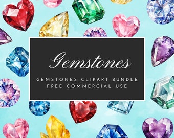 Gemstone Watercolor Clipart Bundle PNG Free Commercial Use