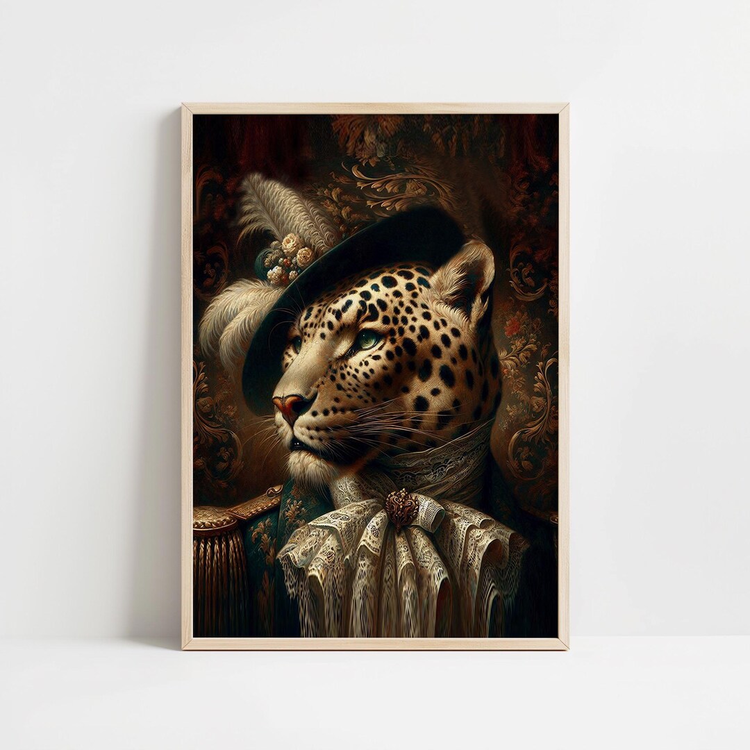 Regal Leopard Portrait | Dark Cottagecore Art | Vintage Aristocratic ...