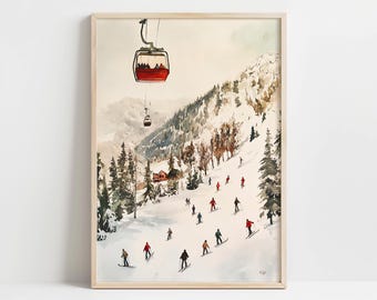 Vintage Ski Lift Digital Wall Art | Winter Ski Slopes Decor | Retro Skiing Poster | Instant Download | Rustic Winter Home Decor