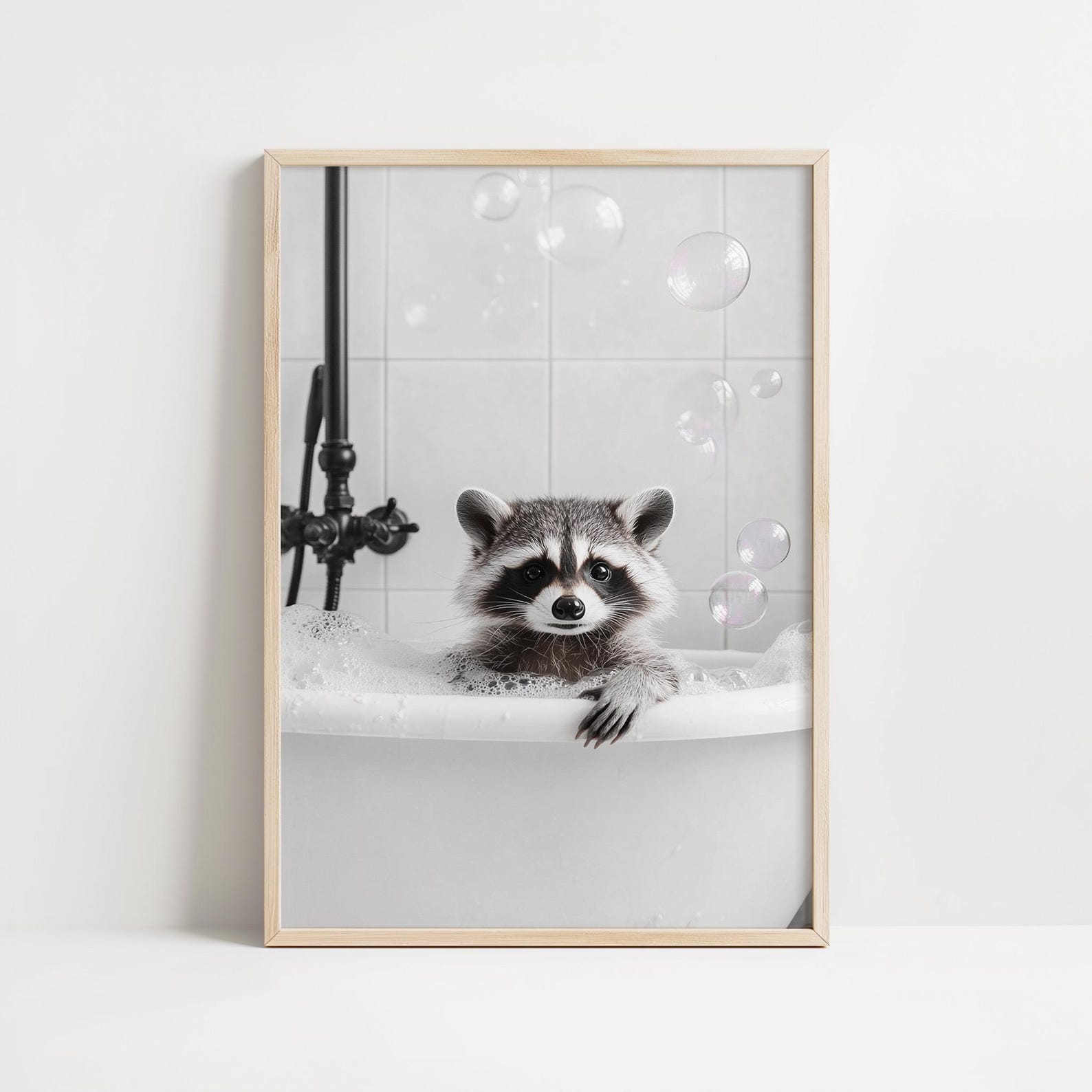 Set of 3 Funny Raccoon Bathroom Wall Art Prints, Black and White Cute ...