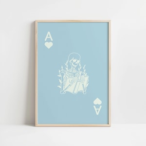 Herz Ass Skelett Lese Buch Wandkunst, Geschenk für Buchliebhaber, Maximalist Dekor, Card Deck Wanddruck, Wohnzimmer Wandkunst, Bibliothek Poster