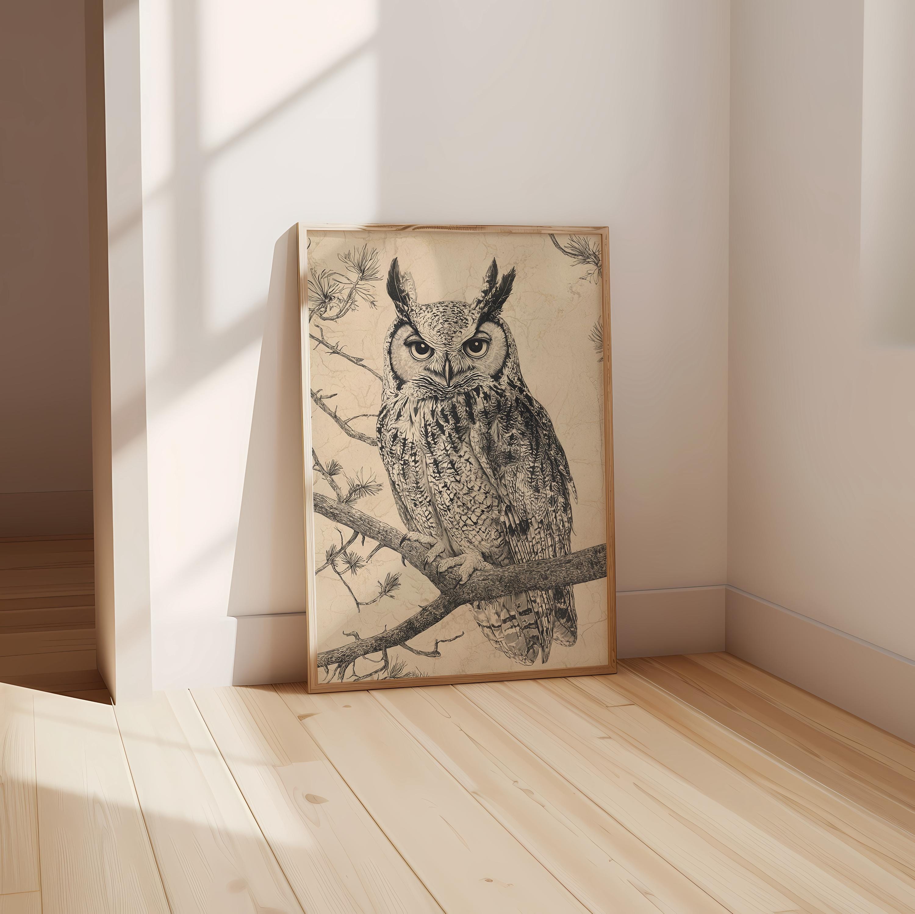 Owl Wall Art Print, Vintage Owl Illustration, Woodland Animal Decor ...