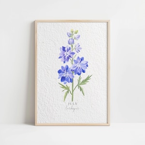 Impresión artística floral vintage con acuarela del mes de nacimiento de julio, decoración minimalista para el hogar, póster de pared con ilustración botánica