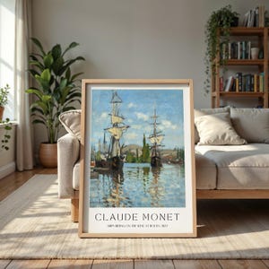 Cuadro vintage de Claude Monet / Impresión artística de barcos en el Sena / Decoración de pared impresionista marítima / Descarga digital náutica