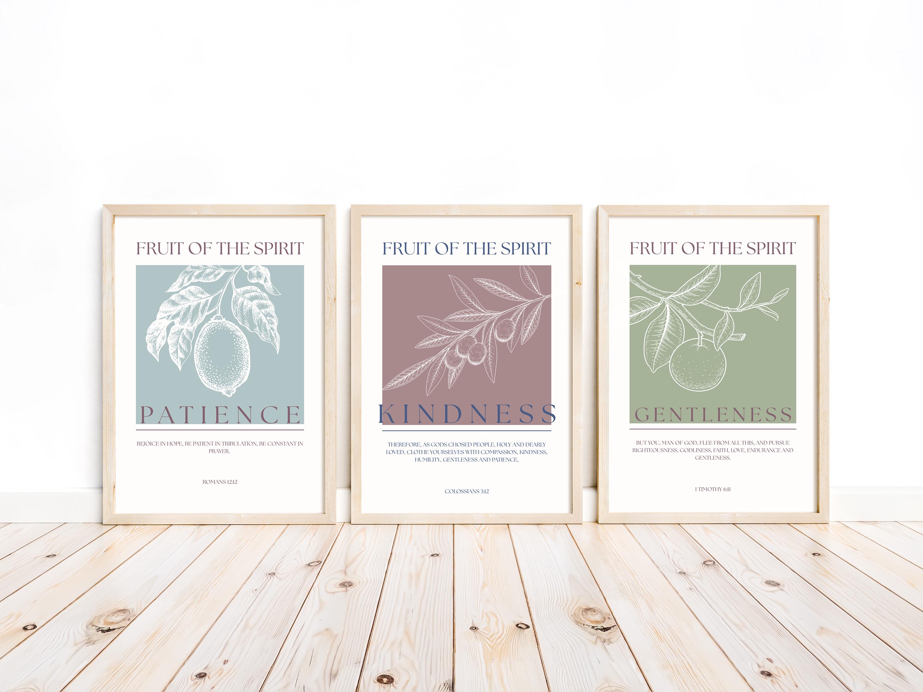 Set of 9 Fruit of the Spirit Bible Verse Wall Art | Scripture Printable ...