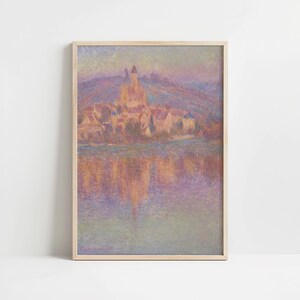 Cuadro vintage de Claude Monet / Arte impresionista con reflejos en el río / Pintura de paisaje francés vintage / Arte mural con escena de agua serena