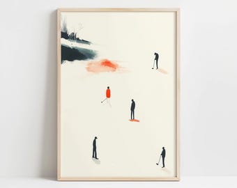 Tiny Golfers Wall Art Print, Retro Minimalist Golf Poster, Mini Golfers Watercolor Illustration, Golf Tee Time Wall Decor