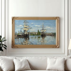 Cuadro vintage de Claude Monet / Impresión artística de barcos en el Sena / Decoración de pared impresionista marítima / Descarga digital náutica