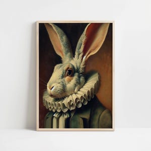 Victorian Style Rabbit Wall Print, Dark Cottagecore Poster, Victorian Renaissance Animal Vintage Art, Animal Head Human Body, Altered Art