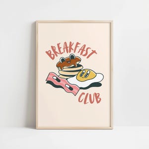 Retro Breakfast Club Kitchen Wall Decor, Breakfast Food Illustration Wall Art Poster, Cute Apartment Decor, Girly Retro Kitchen Decor