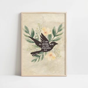 Impresión con cita de Jane Eyre / Arte de pared "No soy un pájaro" / Decoración literaria feminista / Acuarela vintage con motivos florales / Regalo de Charlotte Brontë