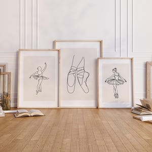 Ballet Line Art Wall Art Set of 3 | Minimalist Ballerina Wall Art Bundle Prints | Neutral Girl Room Decor | Pointe Shoes Dance Studio Prints
