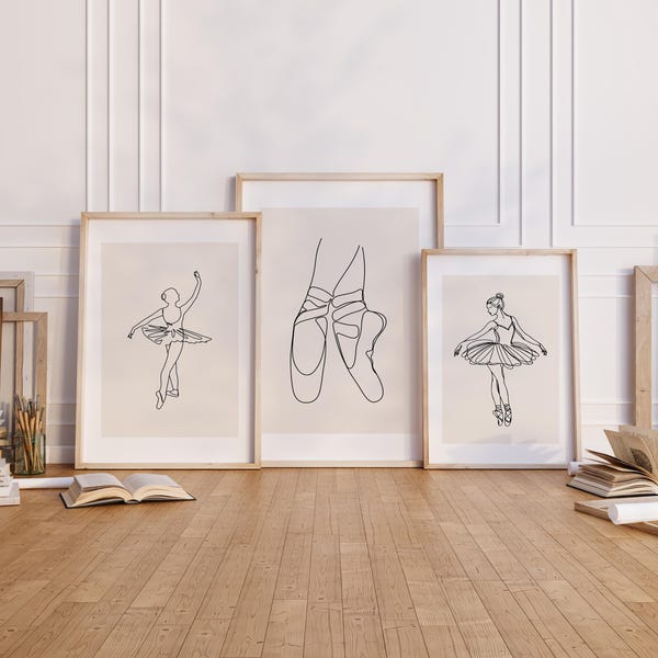 Ballett Line Art Wandkunst 3er Set | Minimalist Ballerina Wand Kunst Bündel Drucke | Neutrale Mädchen Raum Dekor | Spitzenschuhe Tanz Studio Prints