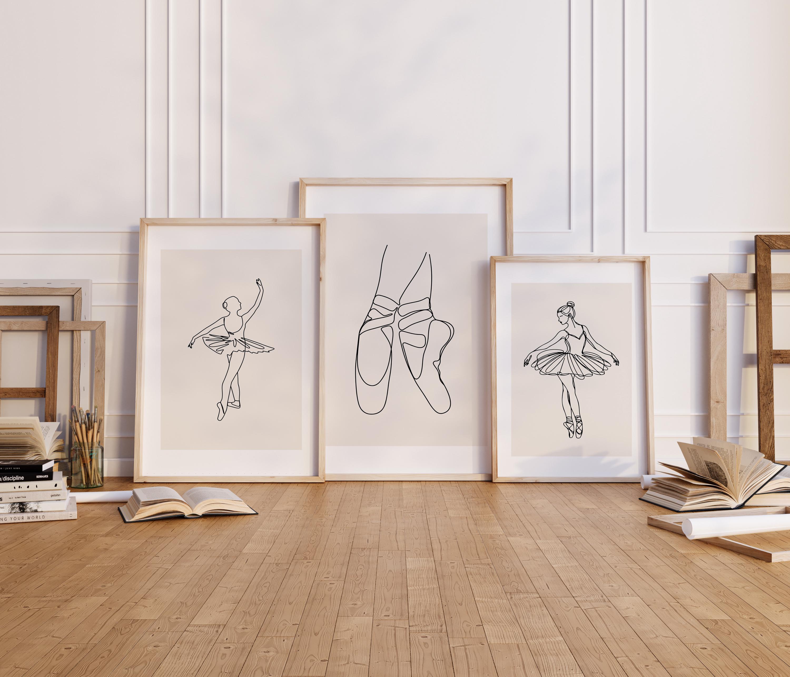 Ballet Line Art Wall Art Set of 3 | Minimalist Ballerina Wall Art ...
