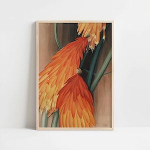 Vintage Vibrant Orange Botanical Wall Art | Digital Floral Illustration | Bold Artwork for Bright and Modern Home Decor